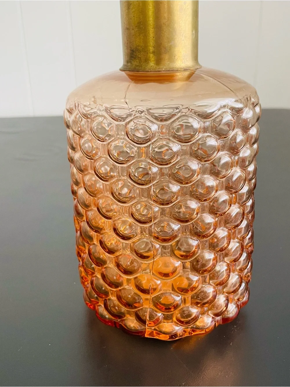 Amber Textured Glass Vase with Brass Neck